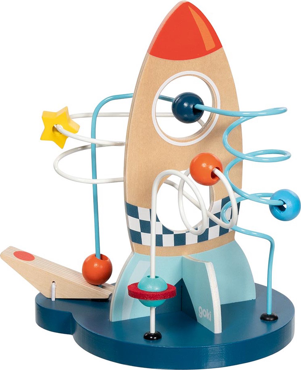 Goki Kralenstructuur: space orbit 21 19,5x14x21,4cm, met galaxy katapult, hout en metaal, 1+