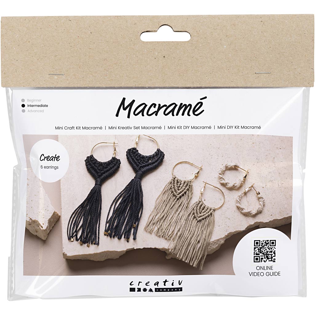Creativ Company Https: www.cchobby.nl mini-hobbyset-macrame-oorbellen-zwart-olijfbruin-zandkleur-1-doos