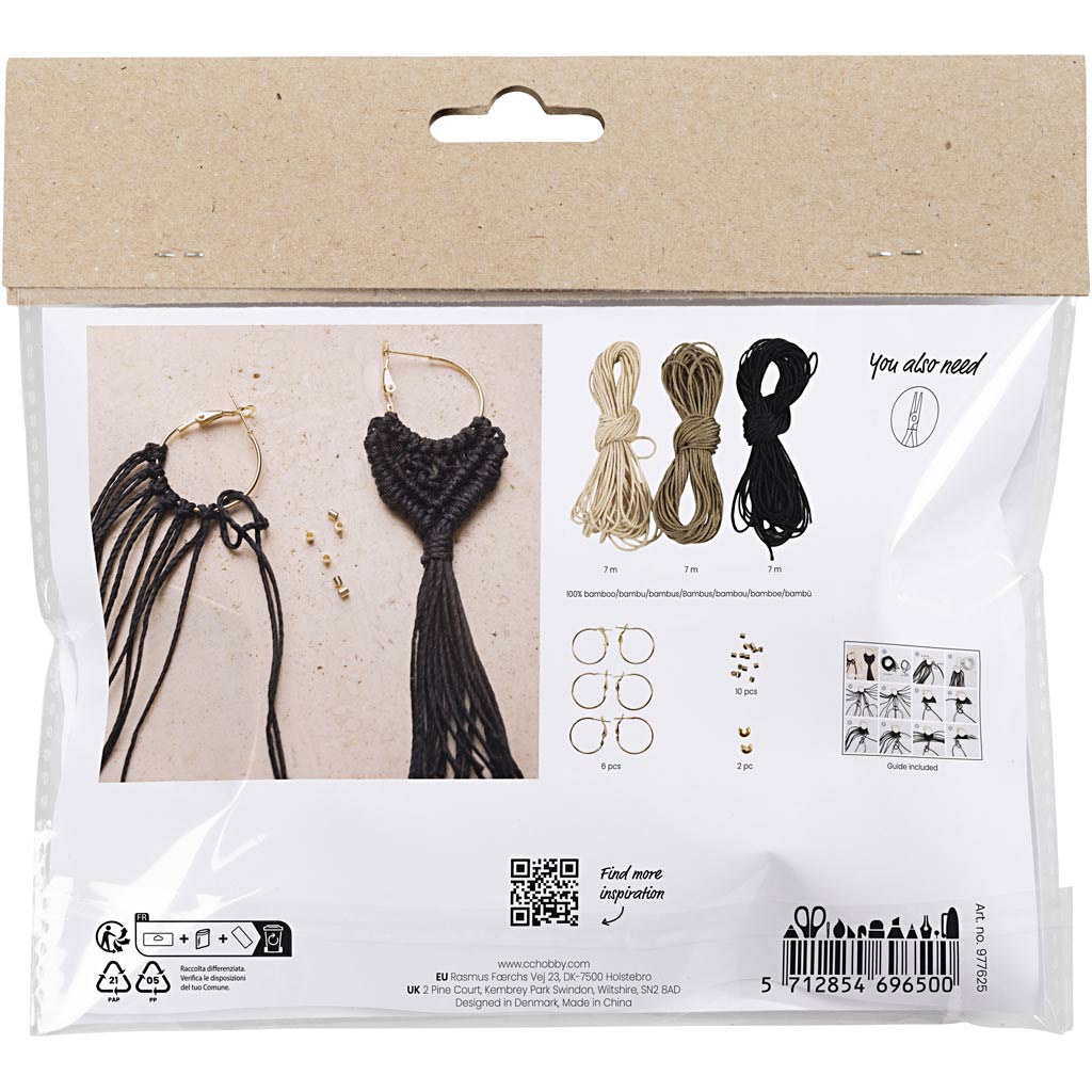 Creativ Company Https: www.cchobby.nl mini-hobbyset-macrame-oorbellen-zwart-olijfbruin-zandkleur-1-doos