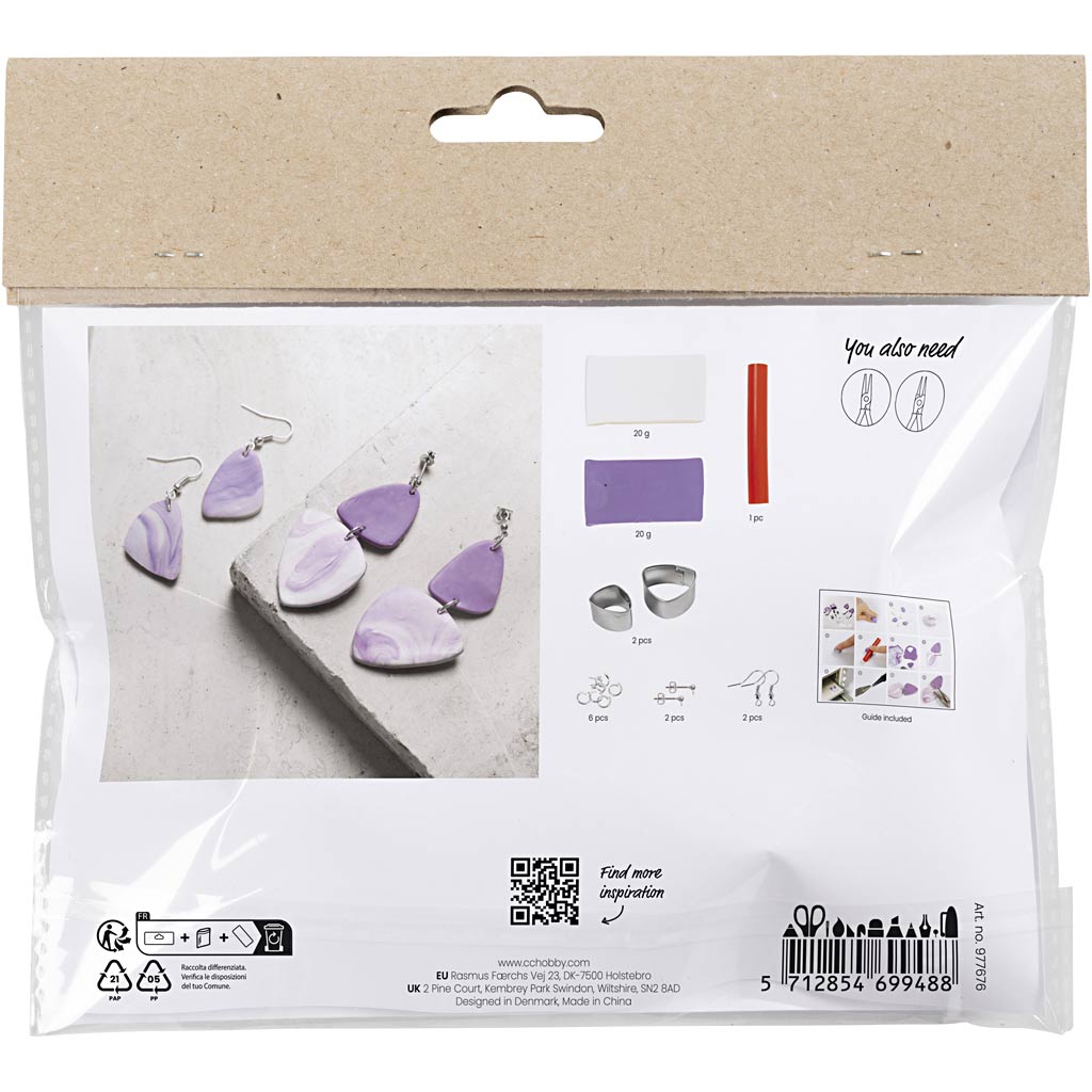 Creative Company Https: www.cchobby.nl mini-hobbyset-sieraden-gemarmerde-oorringen-lichtpaars-1-doos