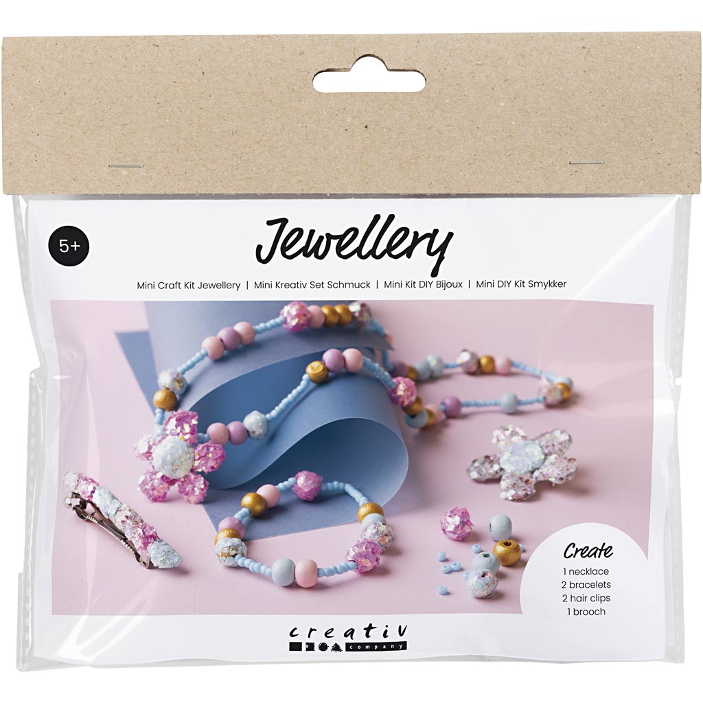 Creativ Company Https: www.cchobby.nl mini-hobbyset-sieraden-halsketting-armband-clips-broche-blauw-lichtblauw-pastel-roze-1-doos