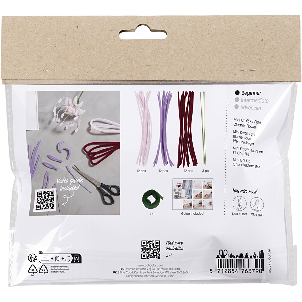 Creativ Company Https: www.cchobby.nl mini-hobbyset-bloemen-van-chenilledraad-lelie-lichtroze-lichtpaars-donkerrood-1-doos
