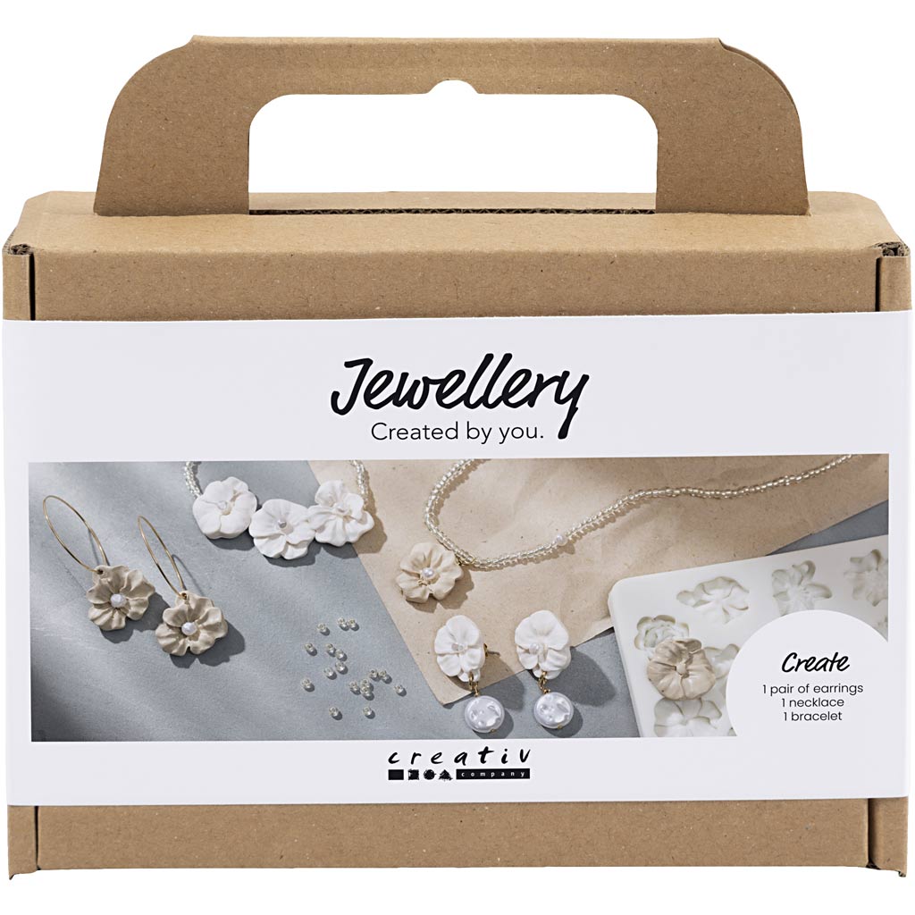 Creativ Company Https: www.cchobby.nl mini-hobbyset-sieraden-oorbellen-armband-en-halsketting-met-bloemontwerp-beige-licht-beige-beige-1-doos