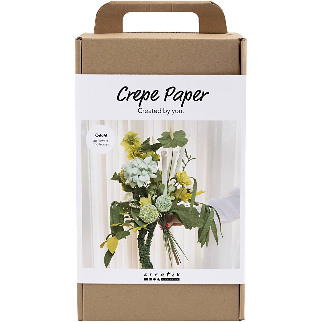 Creativ Company Https: www.cchobby.nl maxi-hobbyset-crepepapier-bloemenboeket-lichtgroen-donkergroen-pastel-groen-wit-1-doos