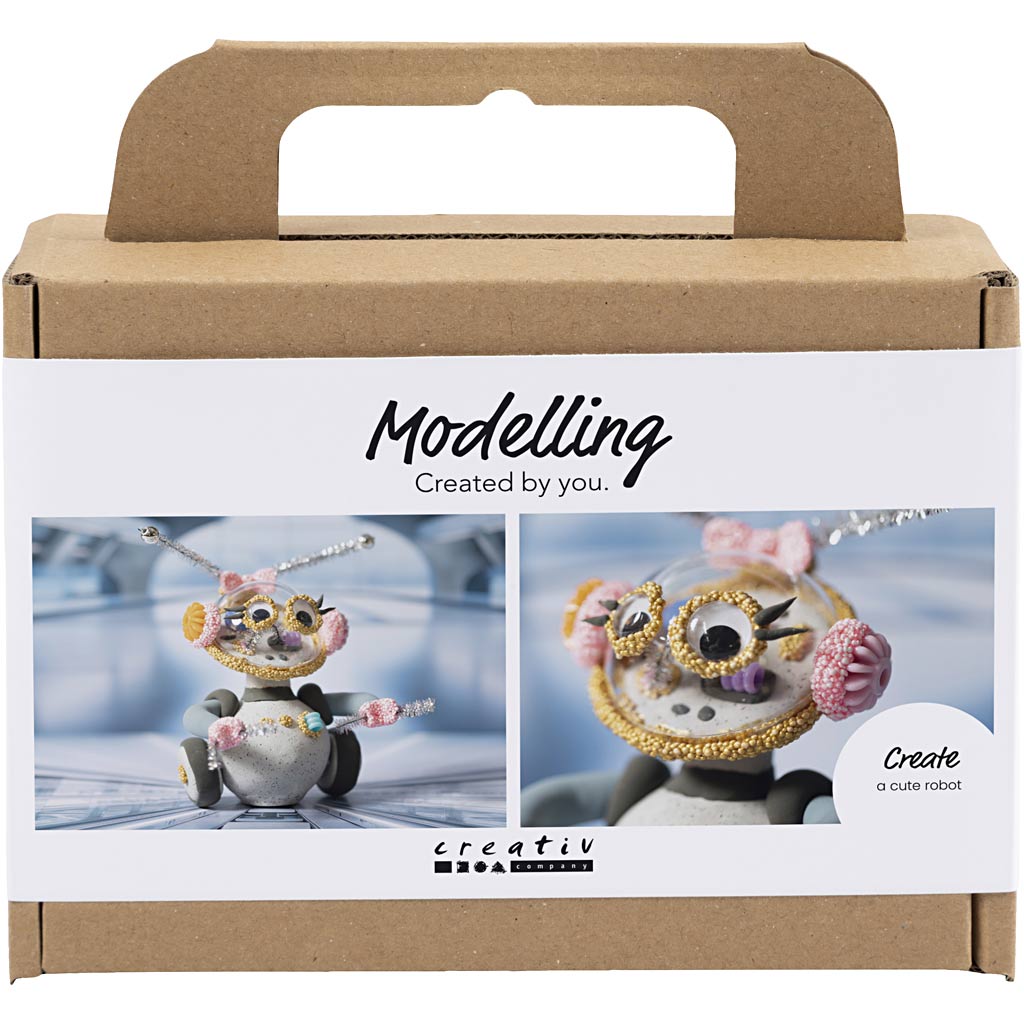 Creativ Company Https: www.cchobby.nl mini-hobbyset-boetseren-robot-grijs-roze-1-doos