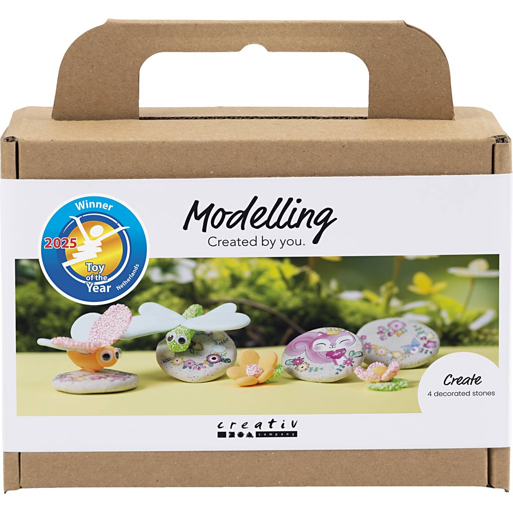 Creativ Company Https: www.cchobby.nl mini-hobbyset-boetseren-steen-met-insect-grijs-lichtroze-licht-turquoise-1-doos