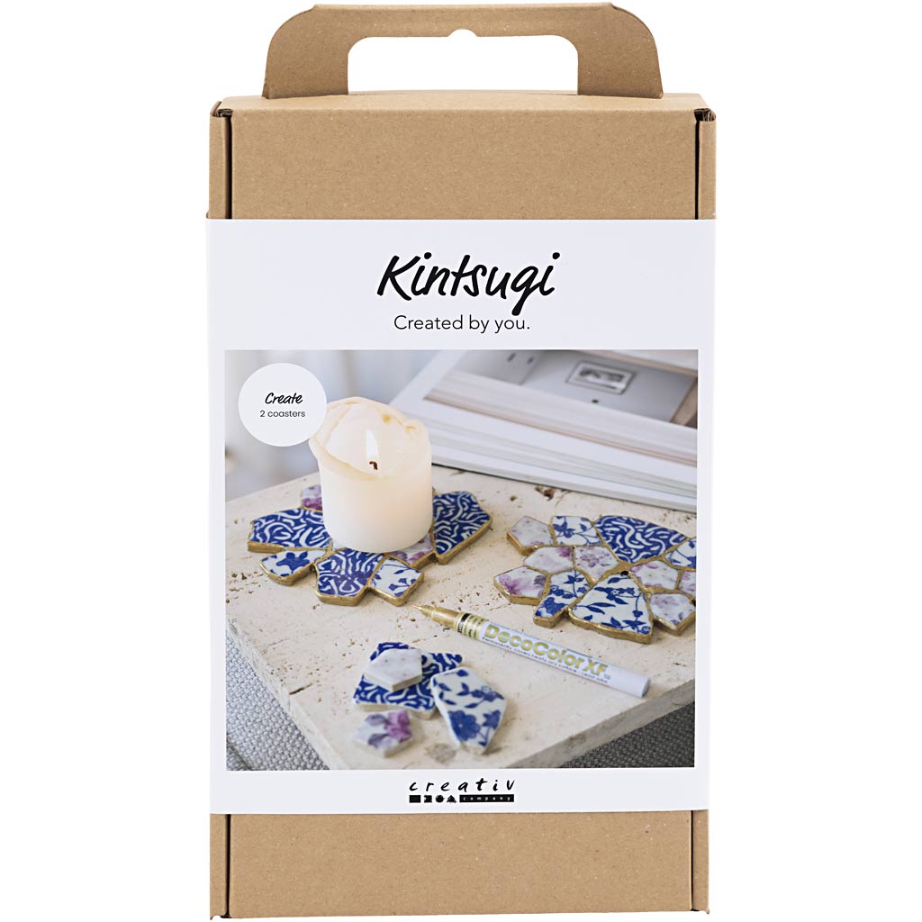 Creativ Company Https: www.cchobby.nl hobbyset-kintsugi-onderzetter-blauw-goud-lichtrood-wit-1-doos