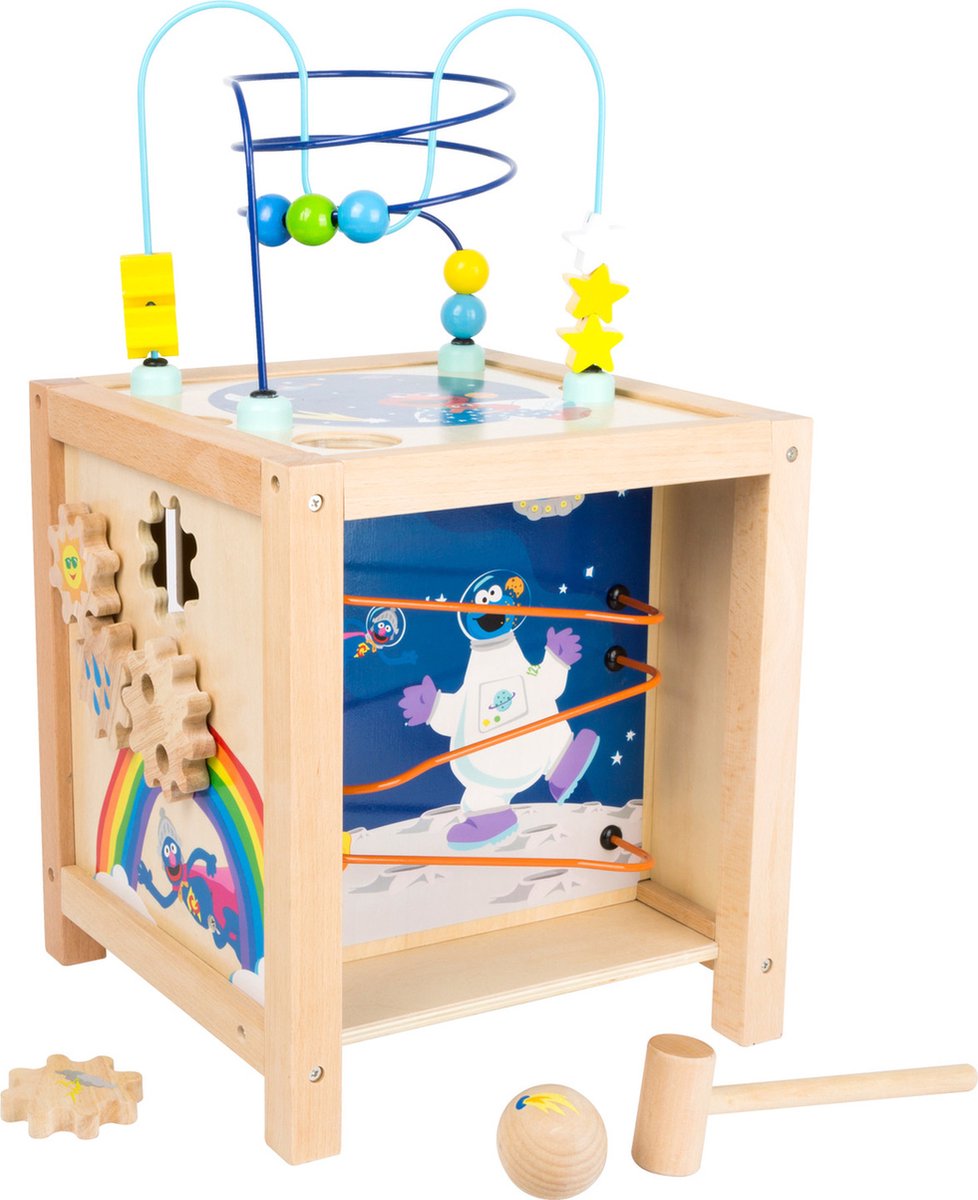 Small Foot Houten vormenstoof - motoriekkubus sesamstraat 27 x 27 cm - - sesamstraat speelgoed