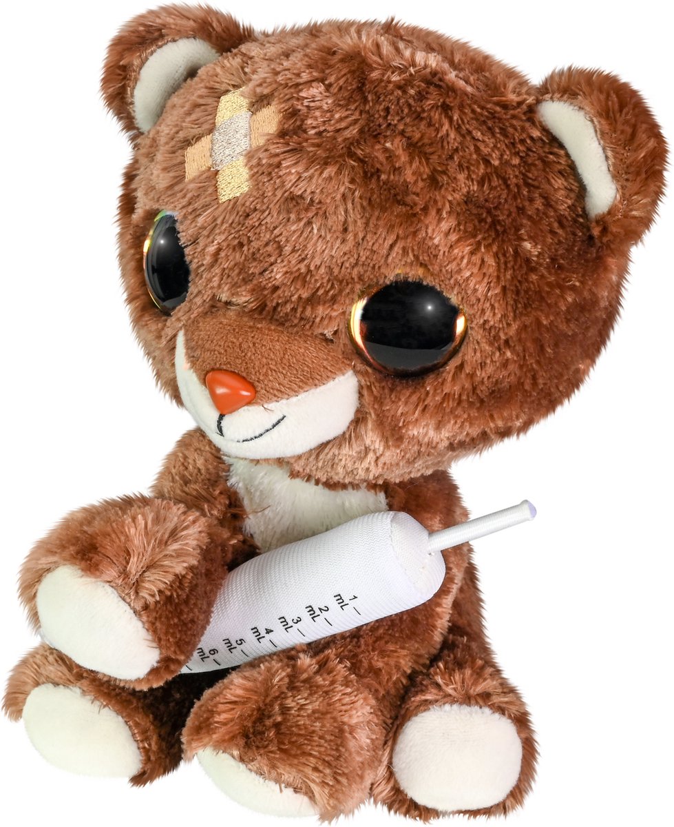 Lumo Stars knuffel get well - bruine beer met spuit, 15cm