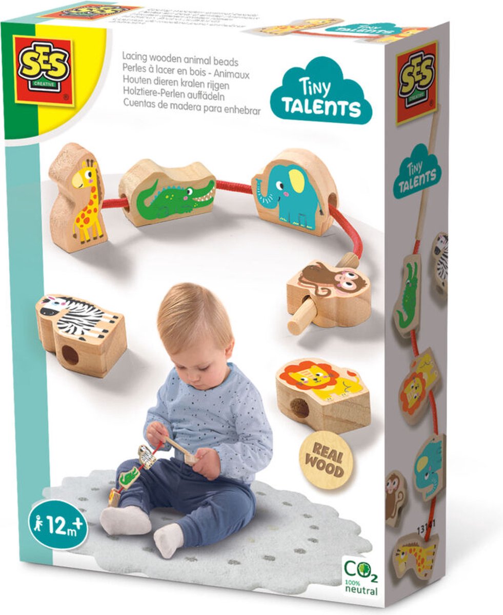 SES Creative Ses tiny talents houten dierenkralen rijgen