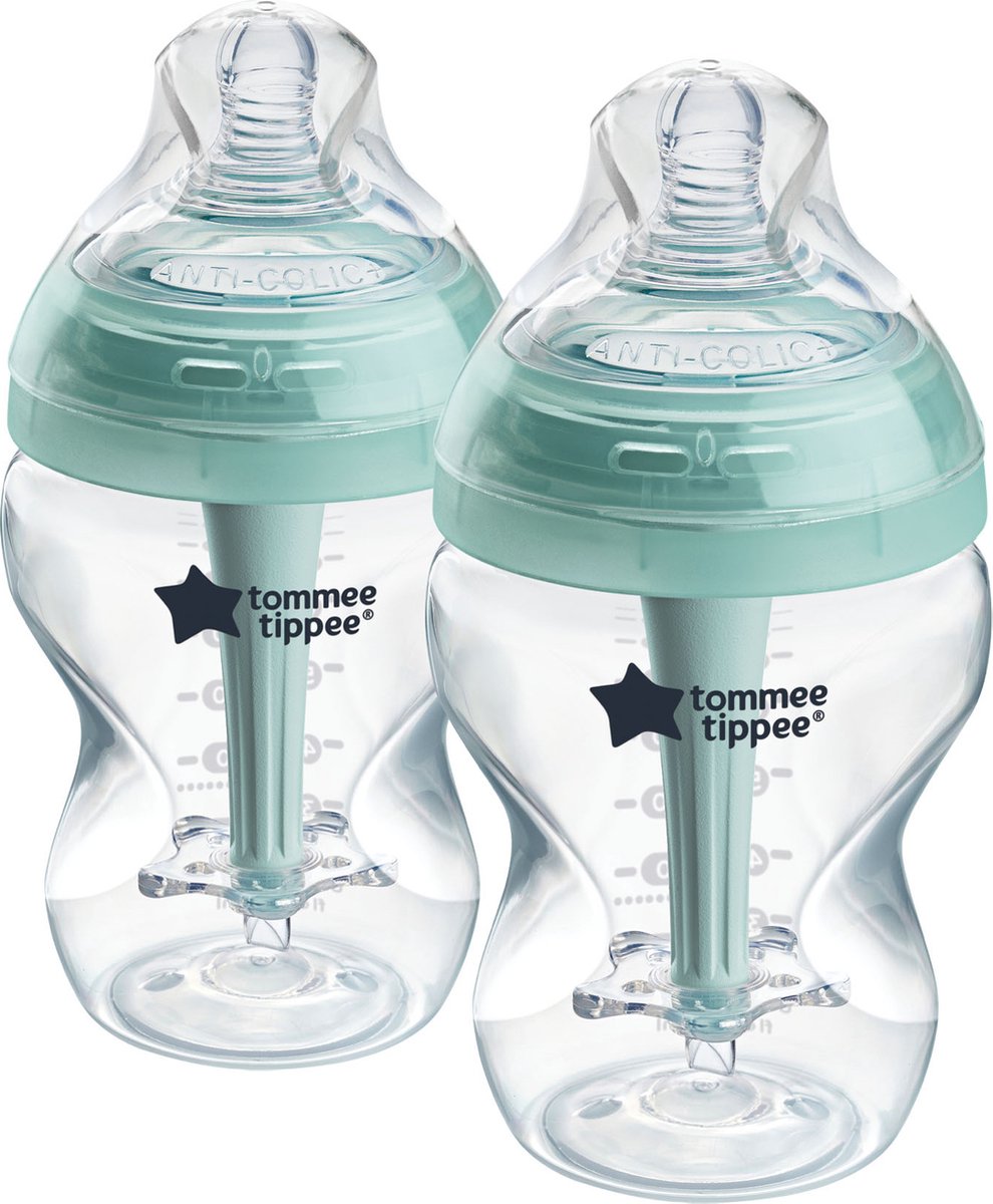 Tommee Tippee advanced anti-colic babyflessen, set van 2 x 260ml baby flessen - lage toevoersnelheid 0m+