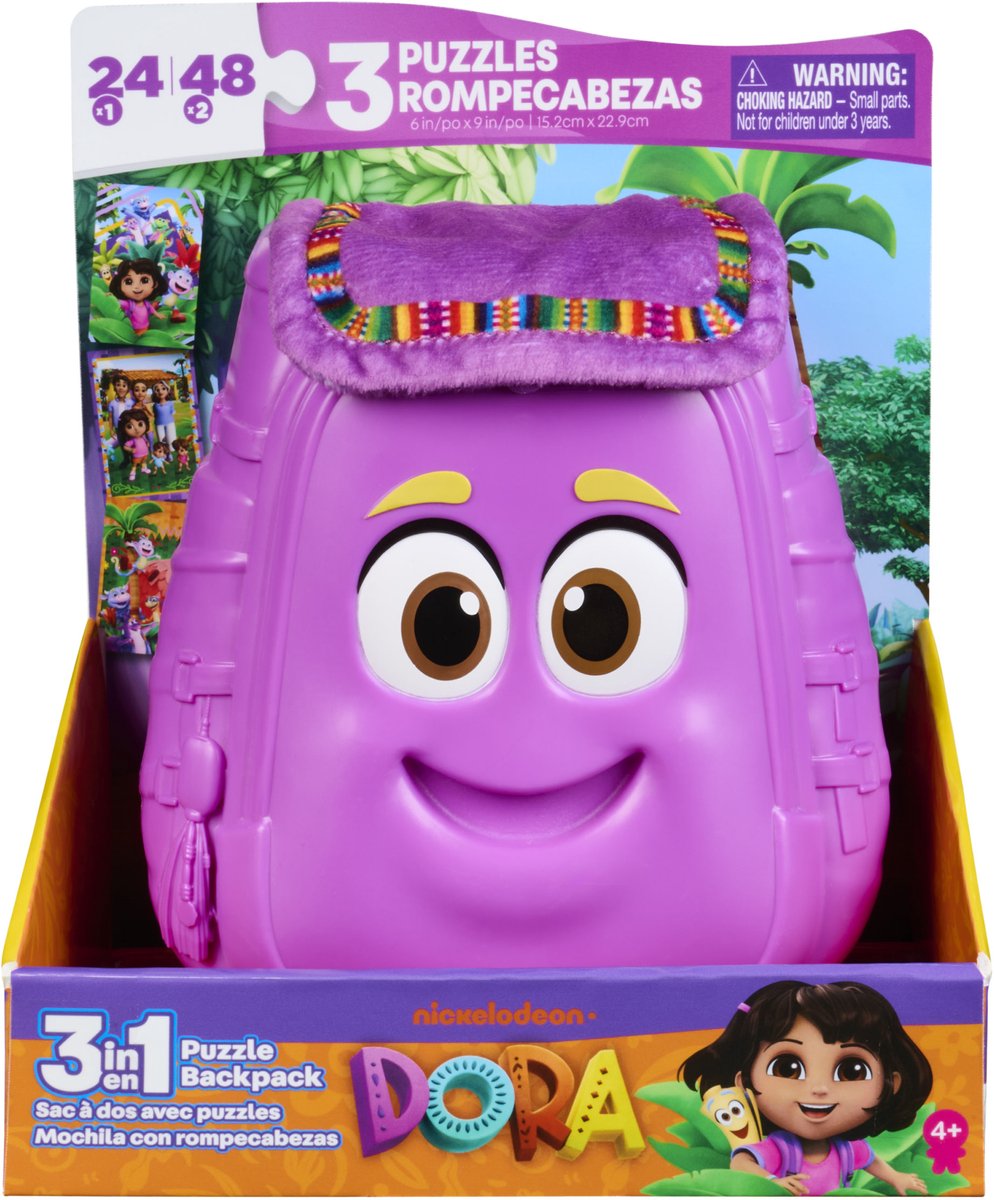 Spin Master Games panoramische 3-in-1 dora-puzzel, 24 en 48 stukken, kinderpuzzel, schermloze stem-activiteit