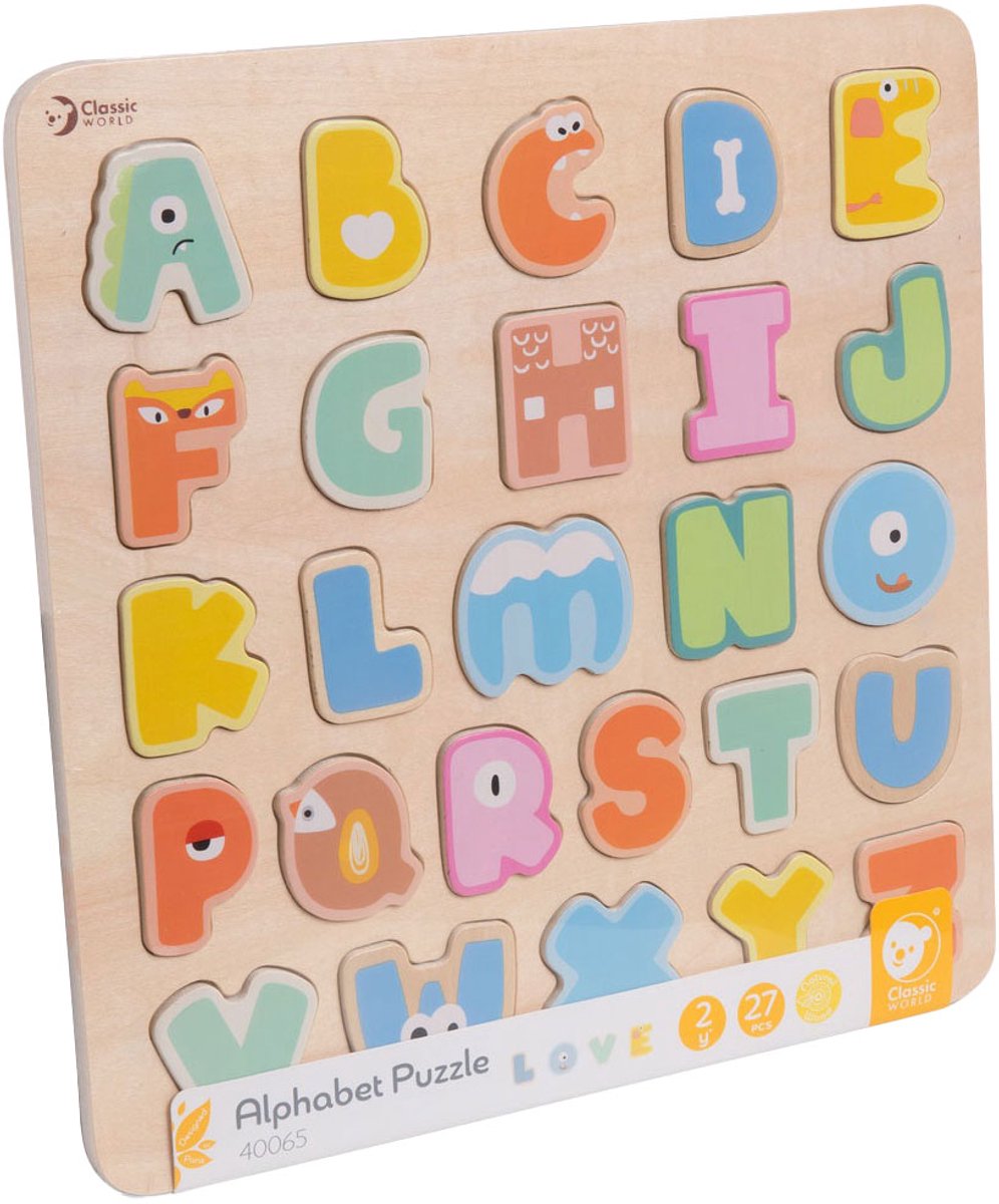Classic World houten alfabet puzzel educatief speelgoed 27 stukjes.