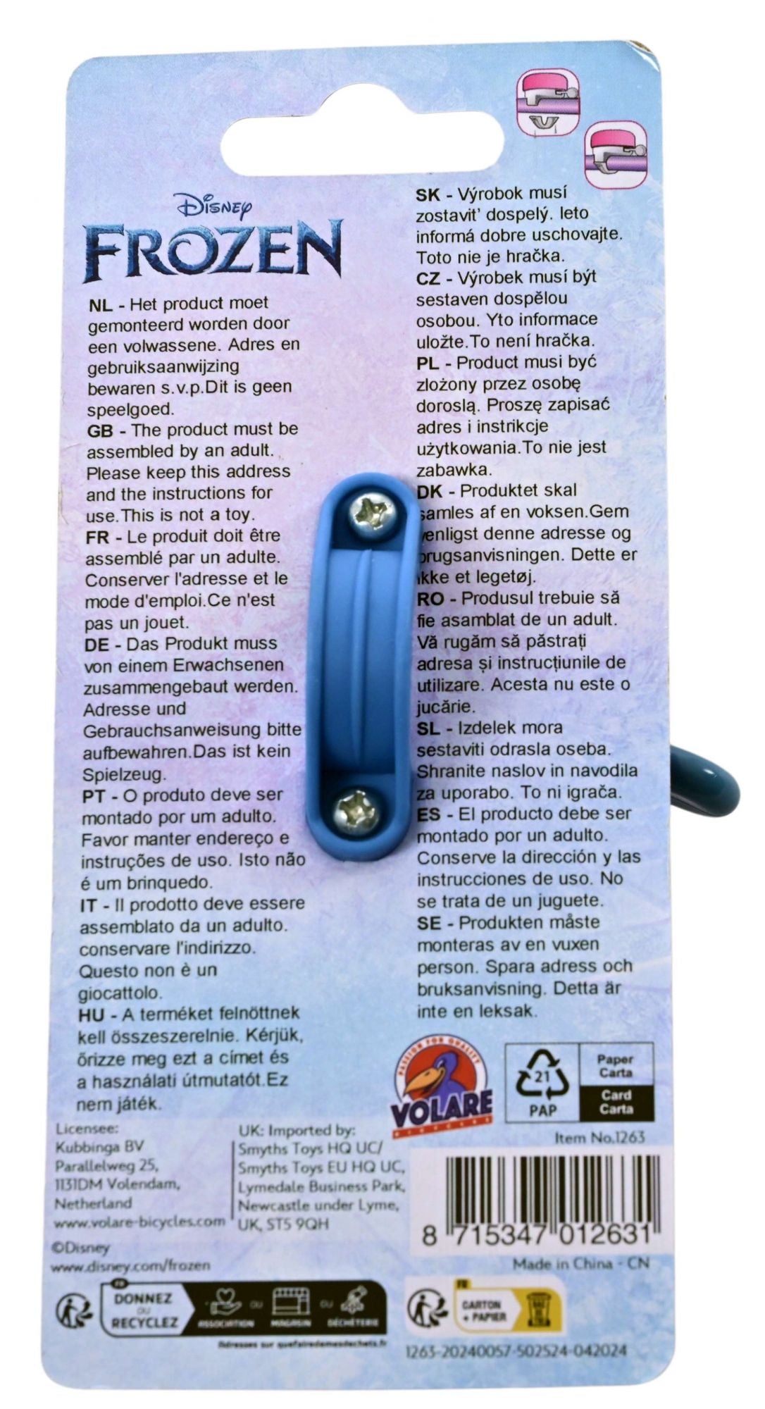 Volare Disney frozen 2 fietsbel - meisjes - blauw paars