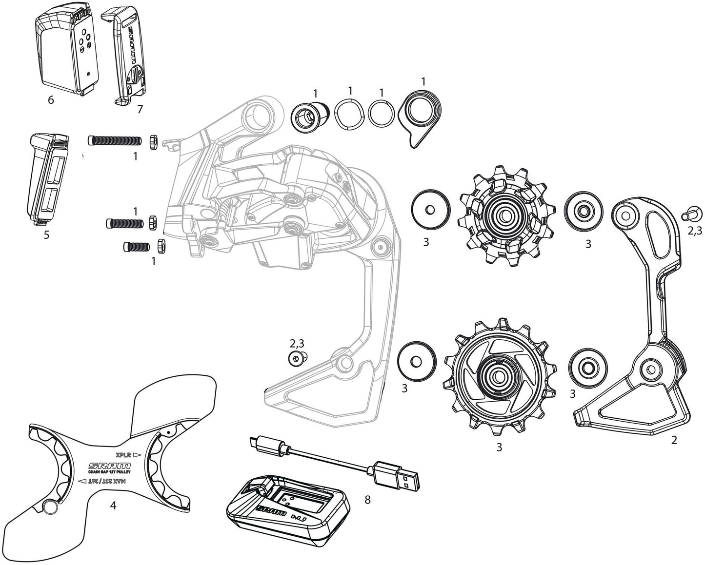 SRAM schaltwerk red axs e1 rear derail. axs e1 10-28 36t