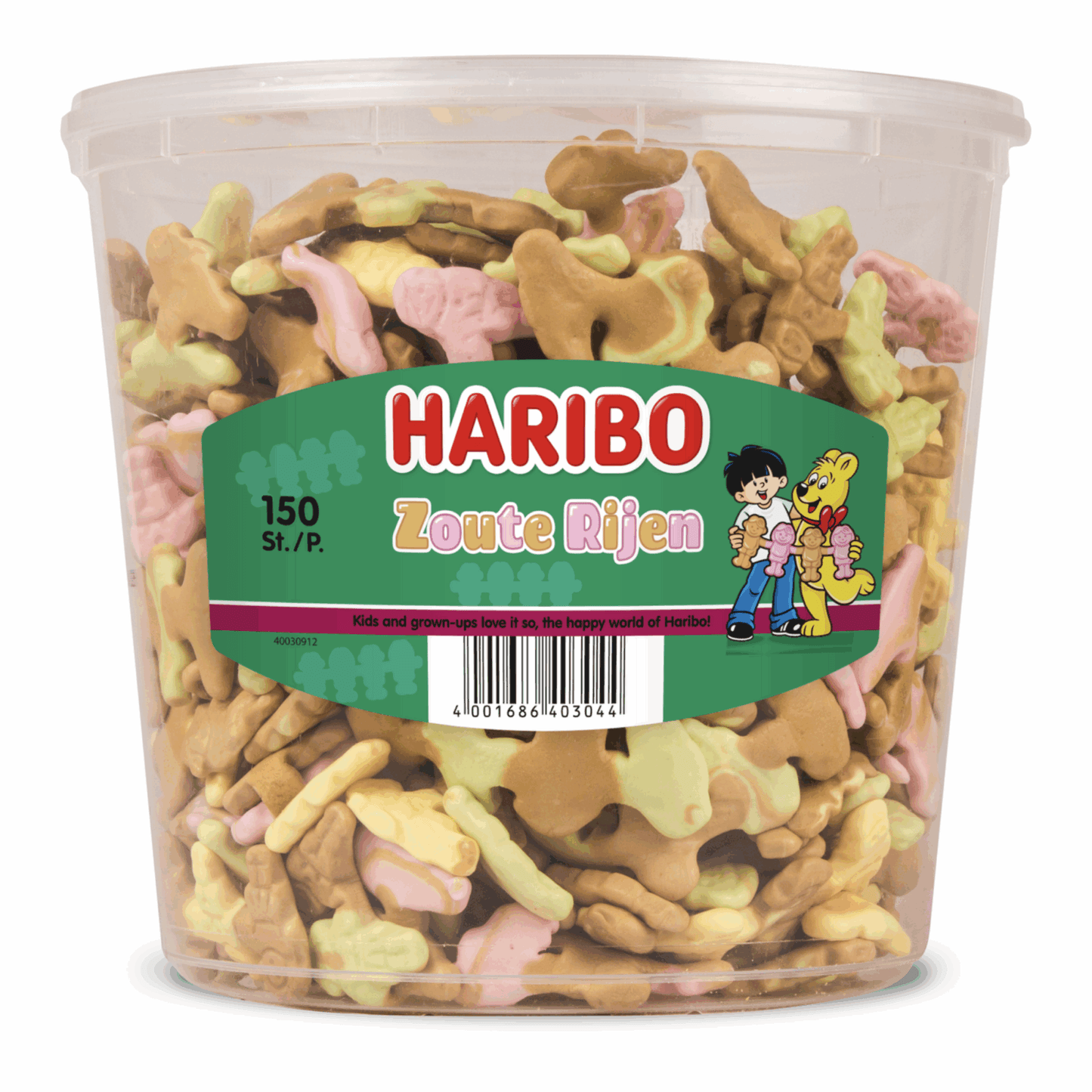 Haribo zouten rijen - snoep salmiak met fruitsmaak - 150 stuks silo