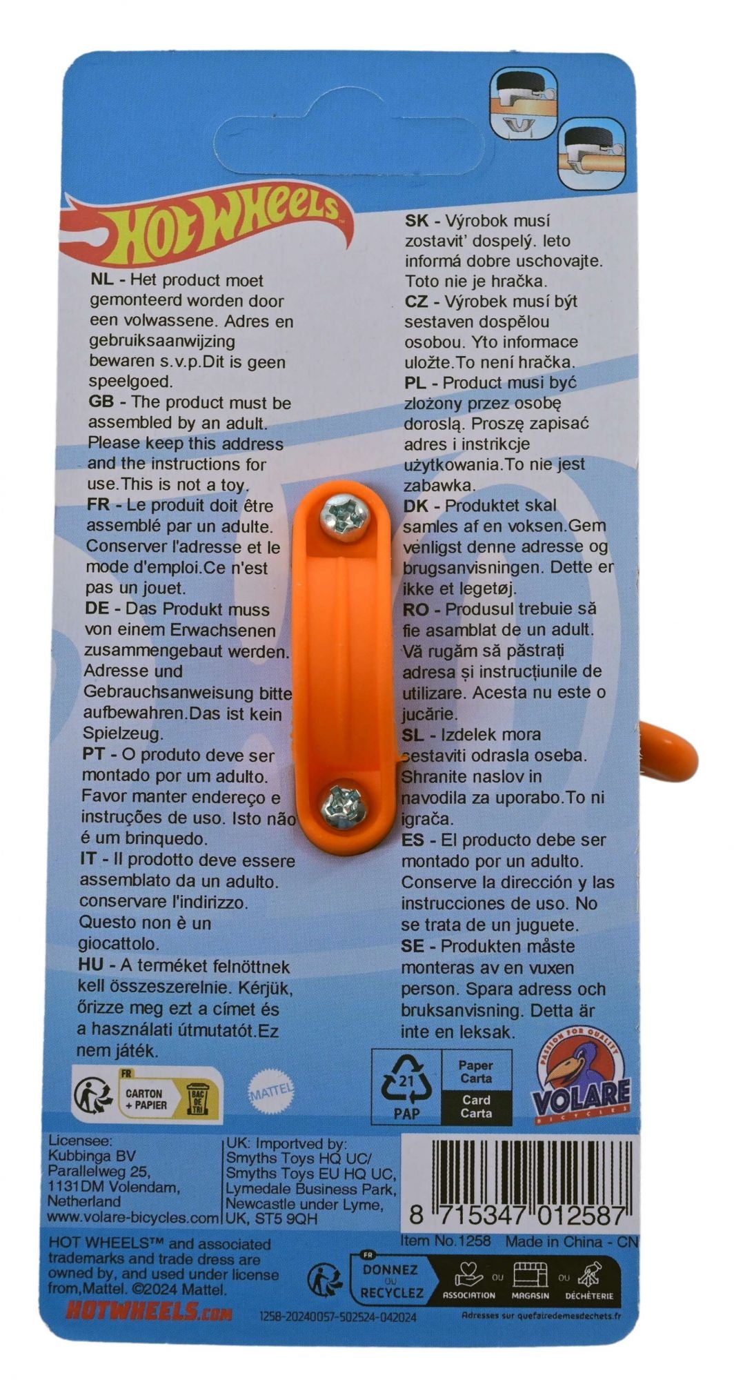 Heiße Räder Hot wheels fietsbel - jongens - oranje - zwart