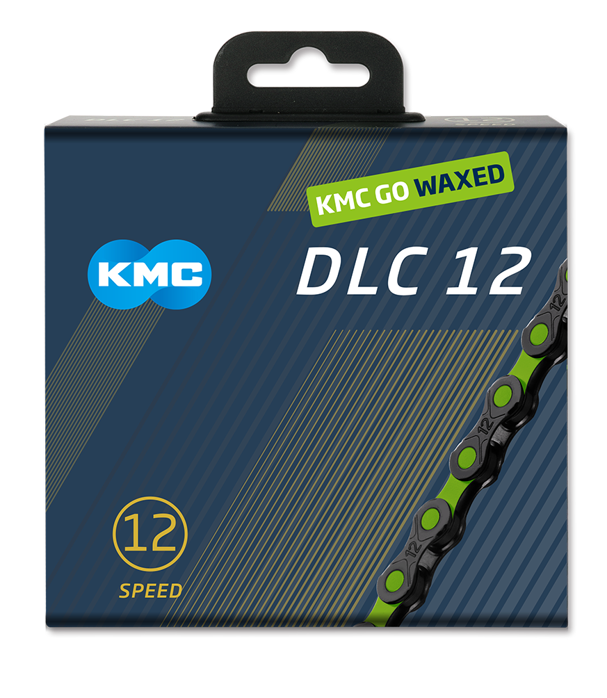 KMC chain dlc12 126l box waxed 12-speed black apple green