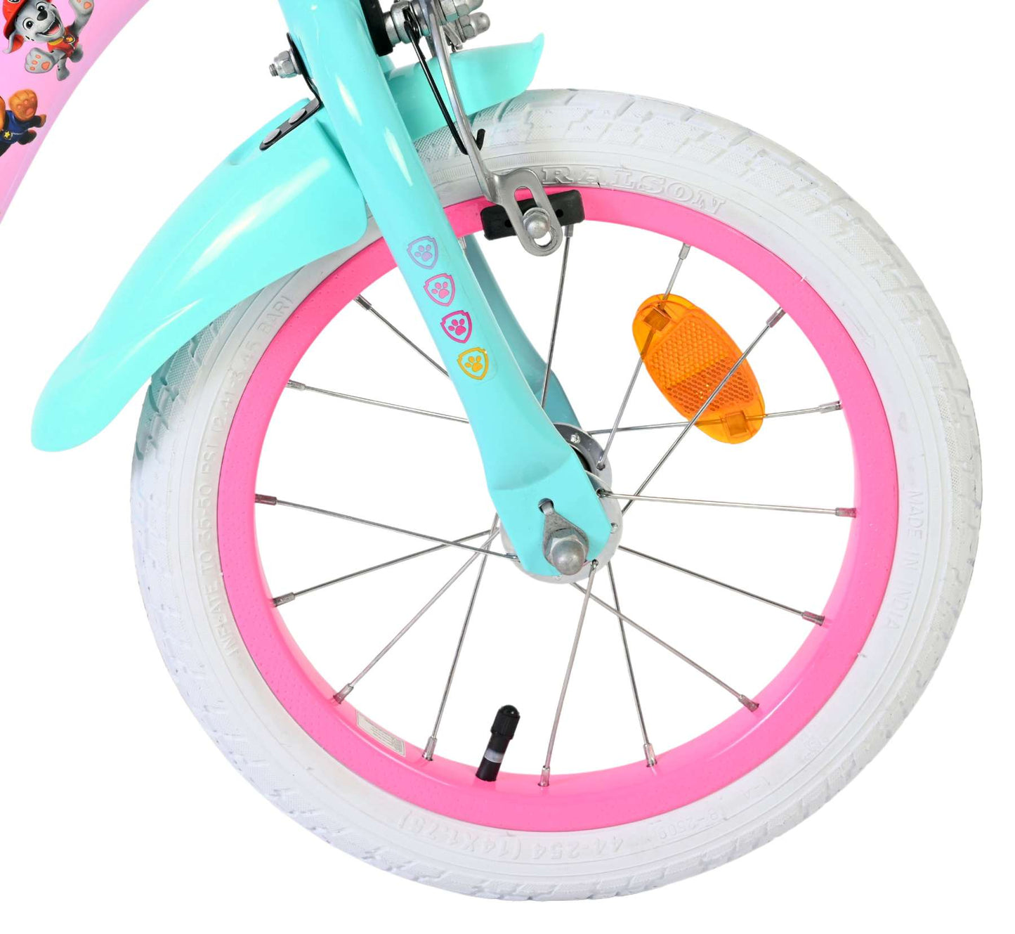 Paw Patrol kinderfiets - meisjes - 14 inch - roze - twee handremmen