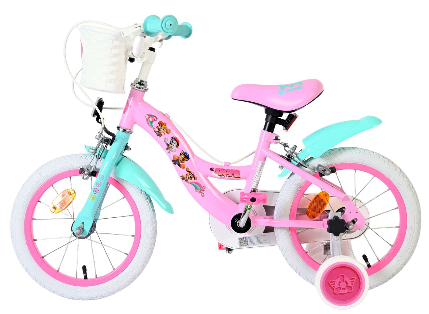 Paw Patrol kinderfiets - meisjes - 14 inch - roze - twee handremmen