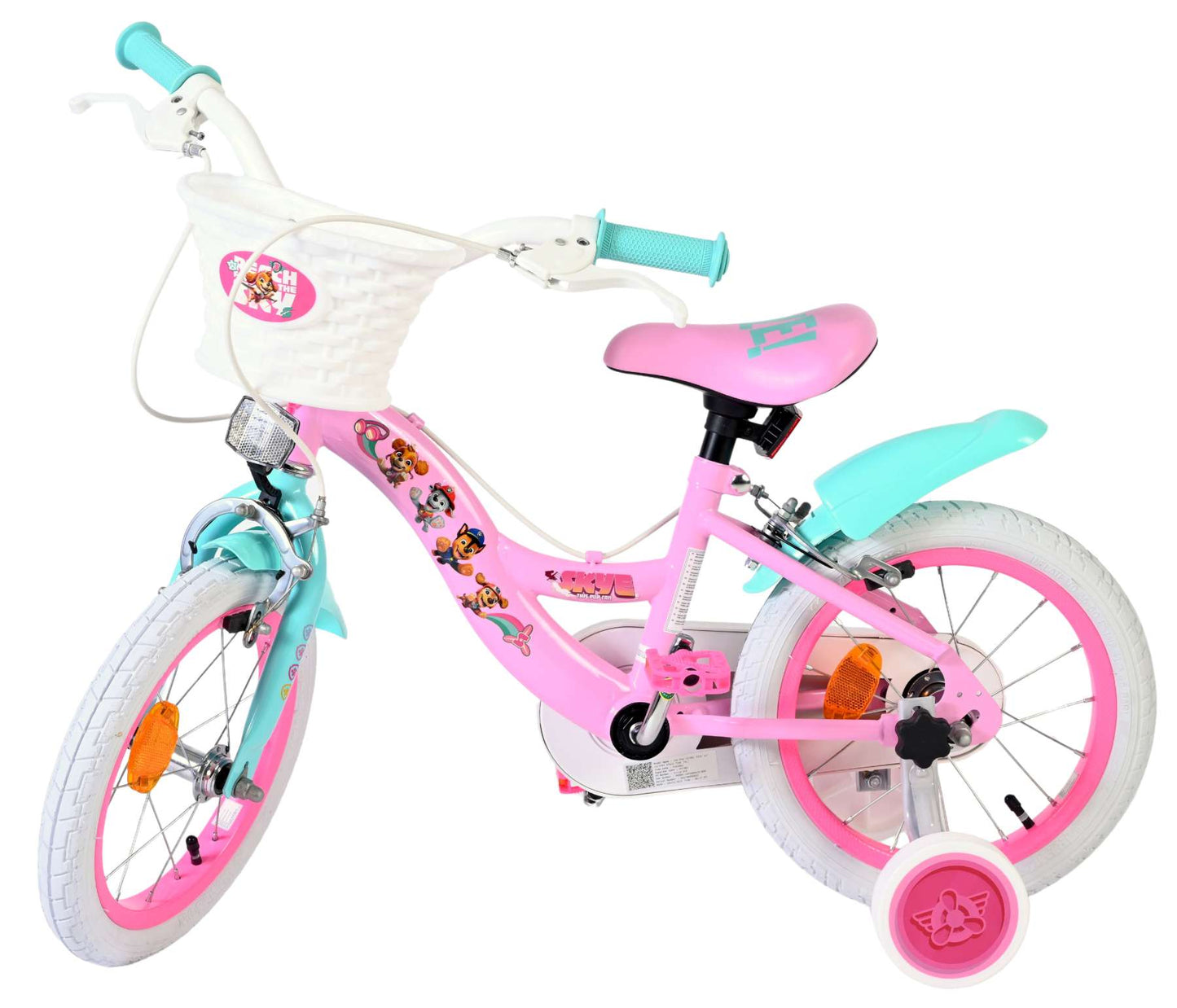Paw Patrol kinderfiets - meisjes - 14 inch - roze - twee handremmen
