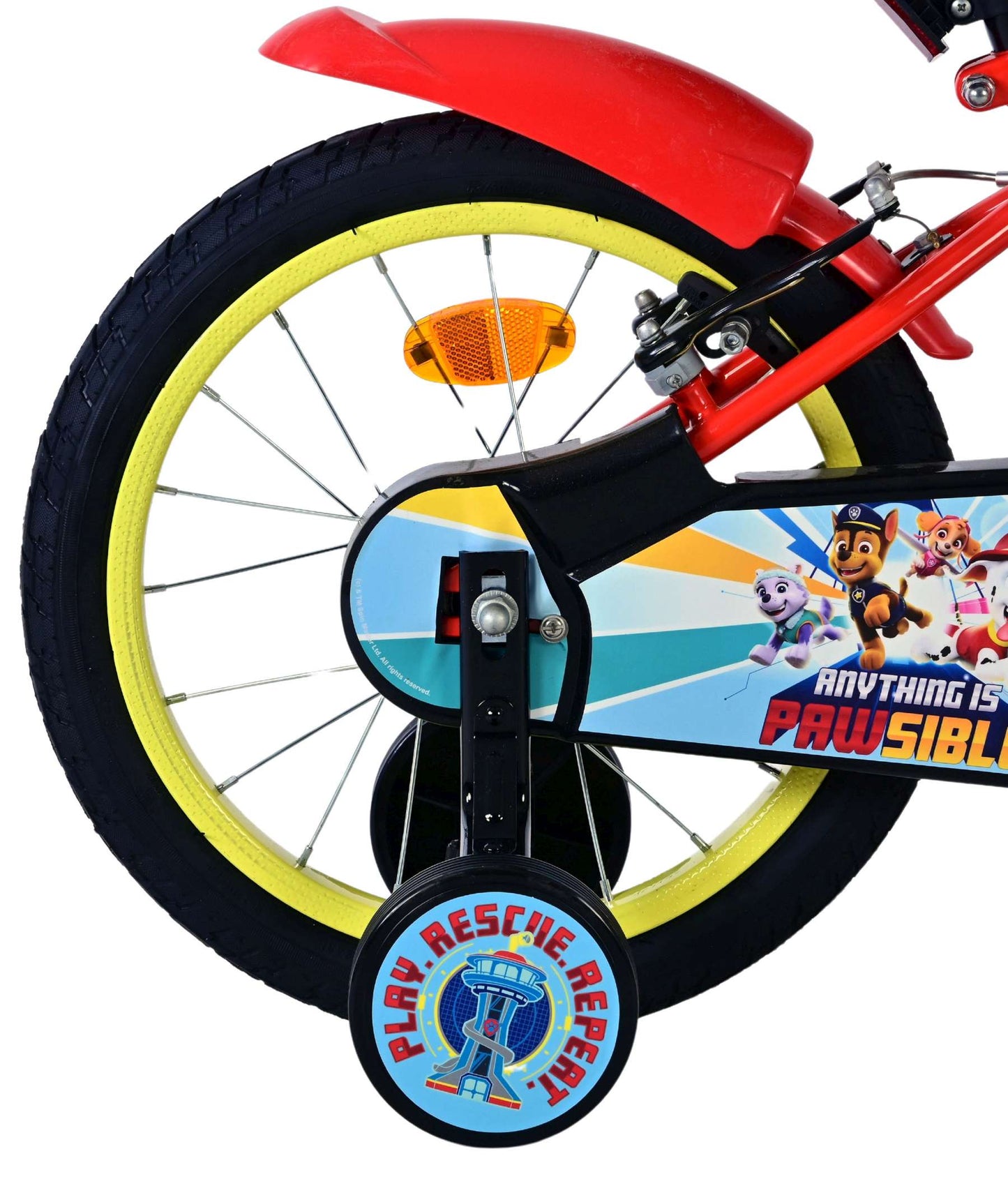 Paw Patrol kinderfiets - jongens - 16 inch - rood - twee handremmen