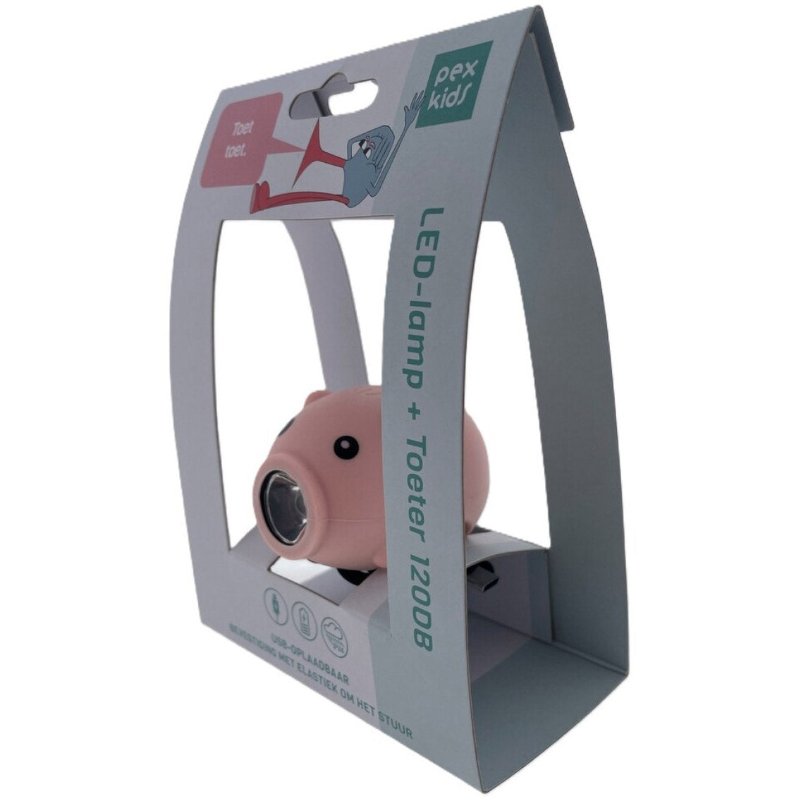 PexKids fietstoeter varken met led lamp usb roze