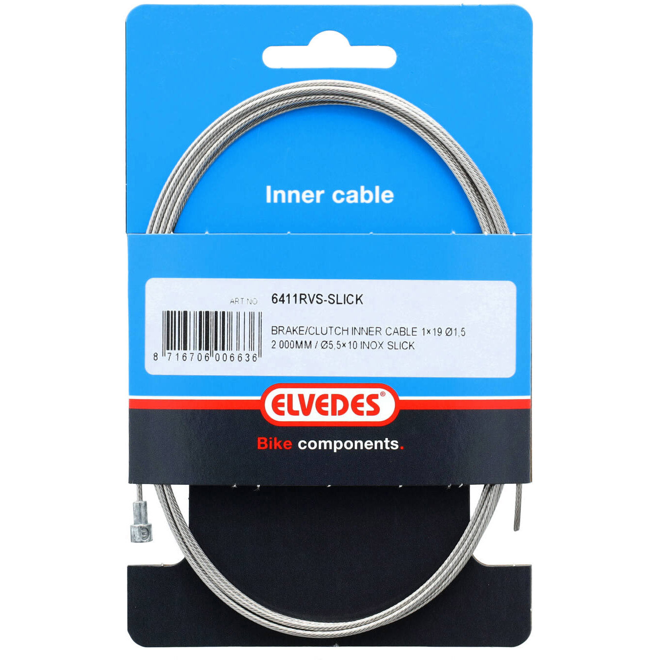 Elvedes Cable Systems BV Elvedes rem binnenkabel 2000mm rvs slick �1,5mm v-nippel