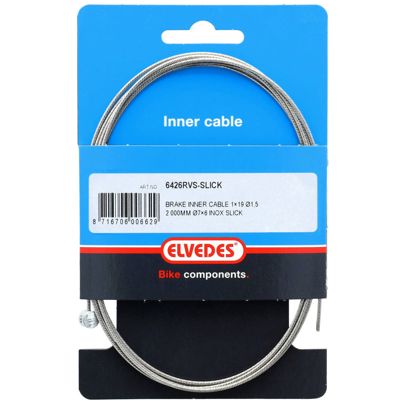 Elvedes Cable Systems BV Elvedes rem binnenkabel 2000mm rvs slick �1,5mm t-nippel