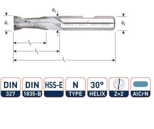 Rotec Spiebaanfrees kort din327 4.0mm weldon gecoat (u)