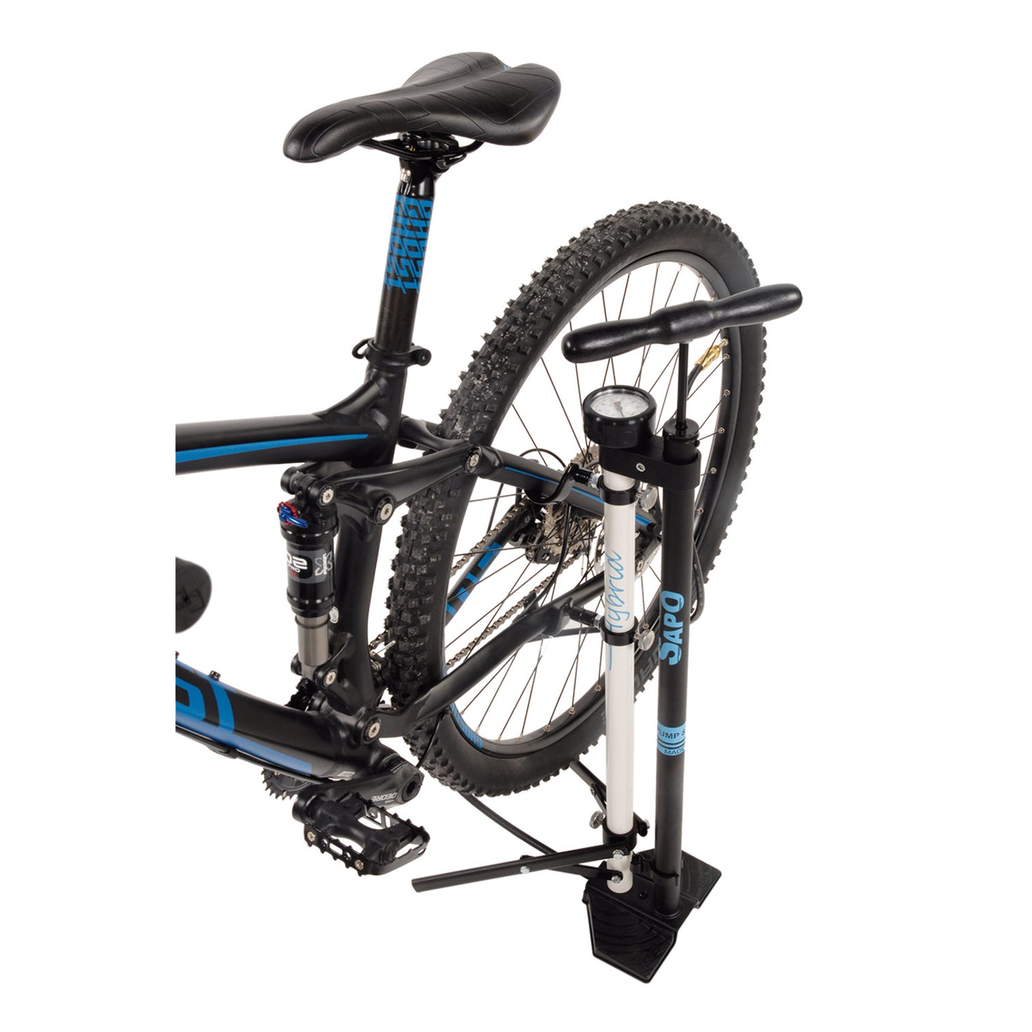 SapO hybrid vloerpomp m fiets standaard m manometer hv fv av