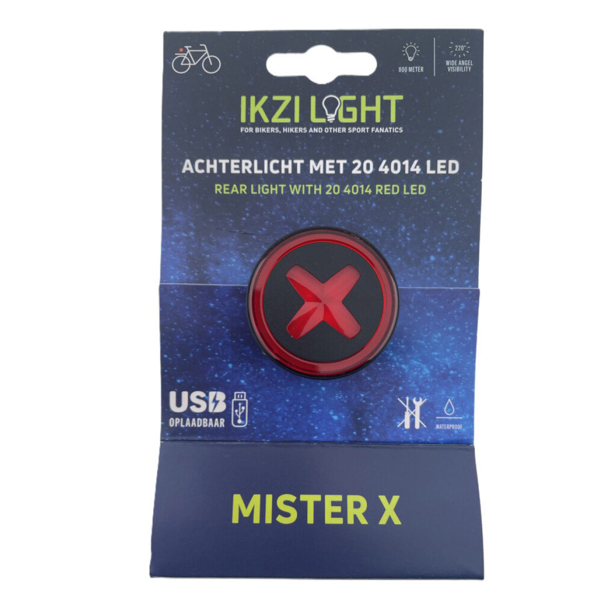 Buzaglo Ikzilight achterlicht mr x met 4014 led, usb-oplaadbaar