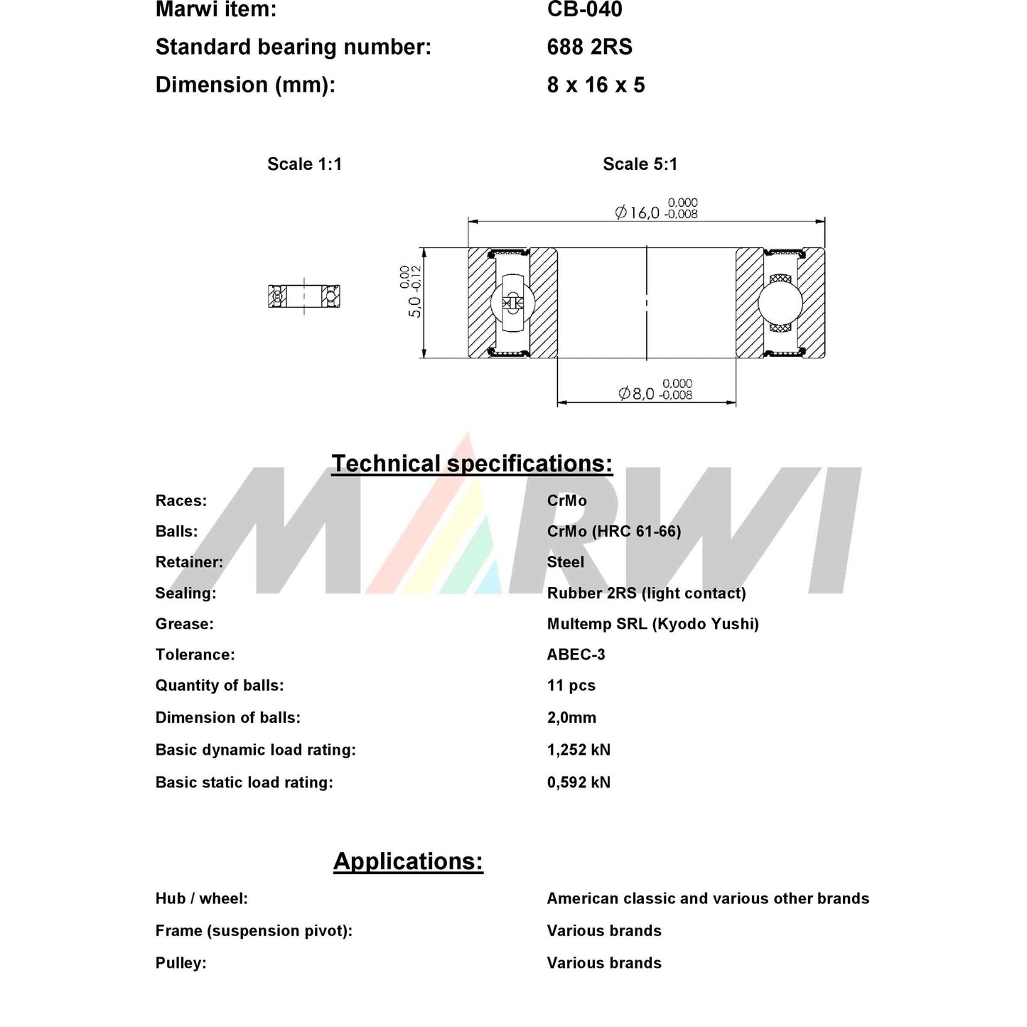 UNION kugellager ball bearing cb-040 8x16x5