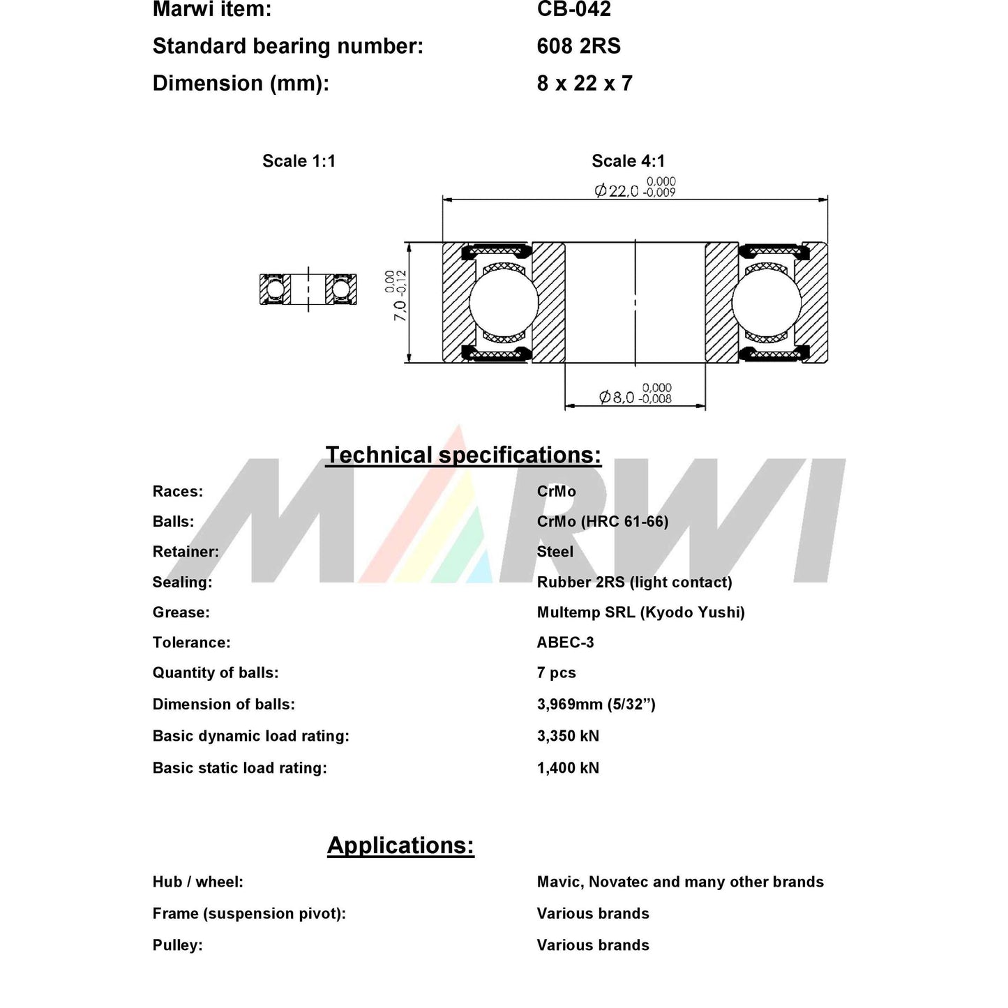 UNION kugellager ball bearing cb-042 8x22x7