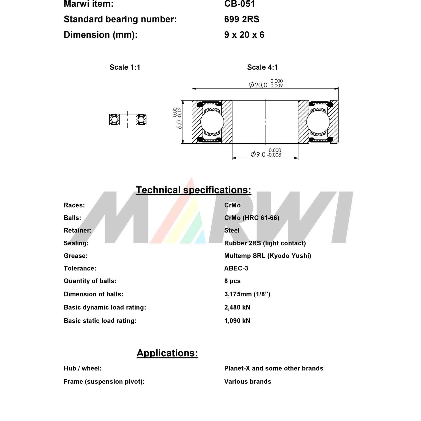 UNION kugellager ball bearing cb-051 9x20x6