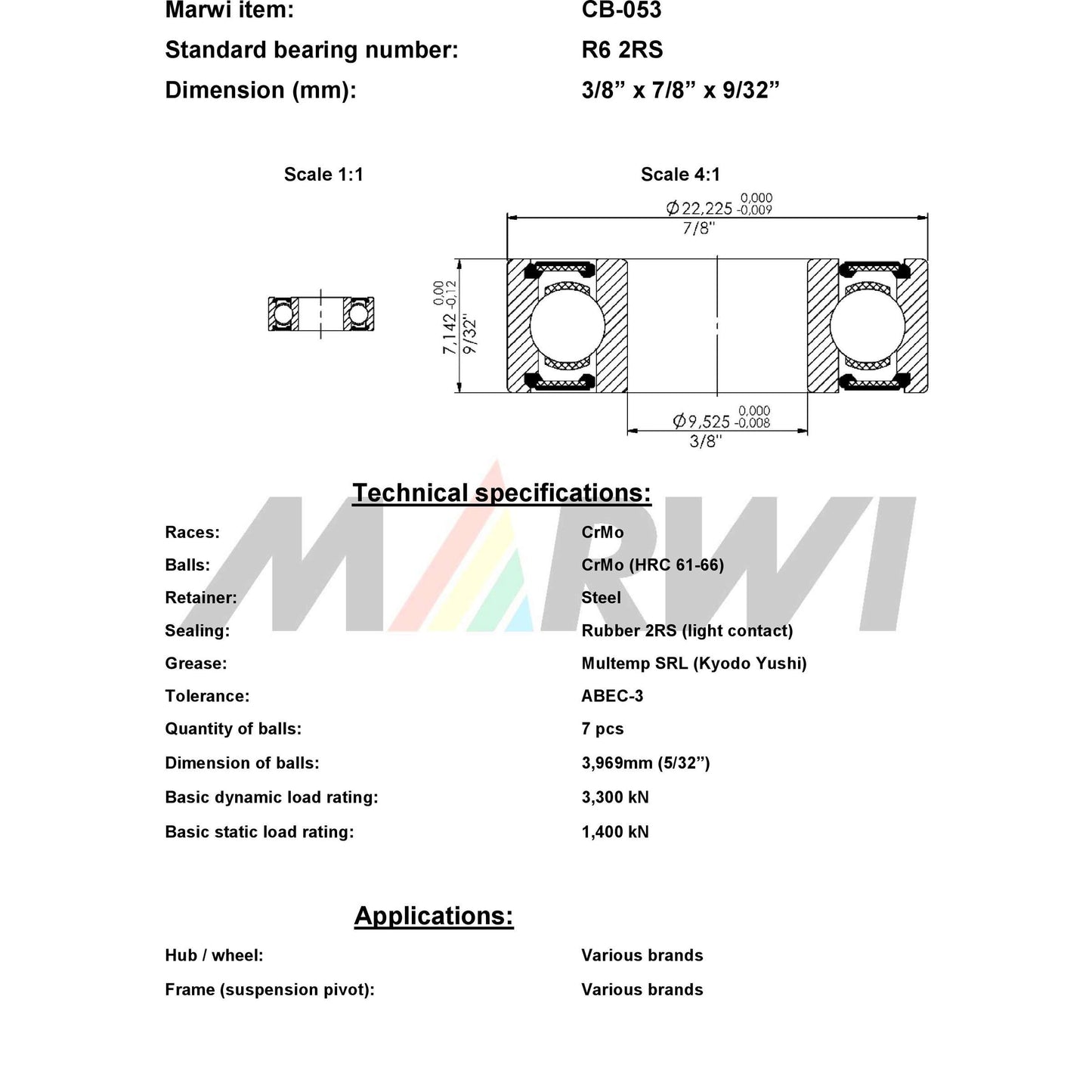 UNION kugellager ball bearing cb-053 3 8 x7 8 x9 32