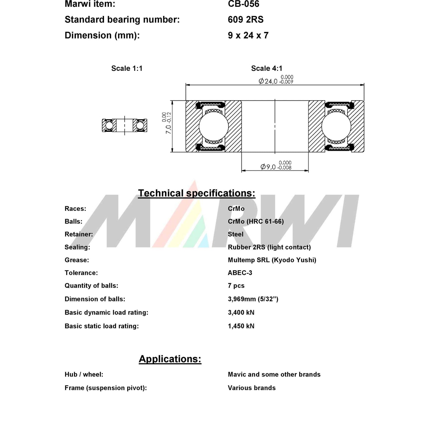 UNION kugellager ball bearing cb-056 9x24x7
