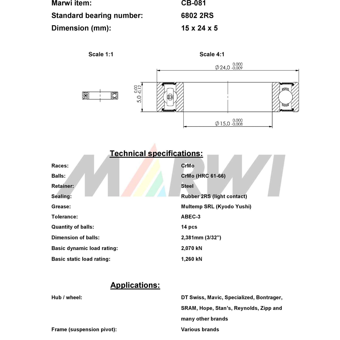 UNION kugellager ball bearing cb-081 15x24x5