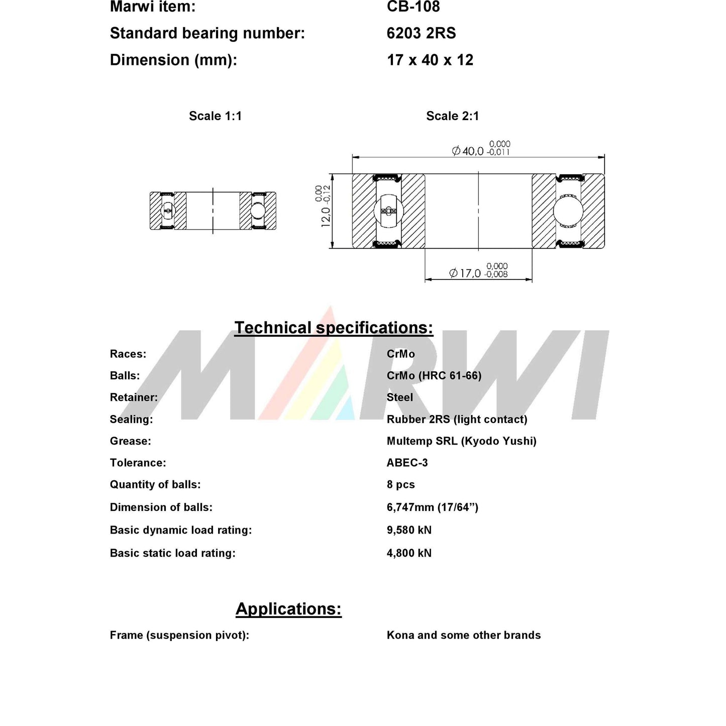 UNION kugellager ball bearing cb-108 17x40x12