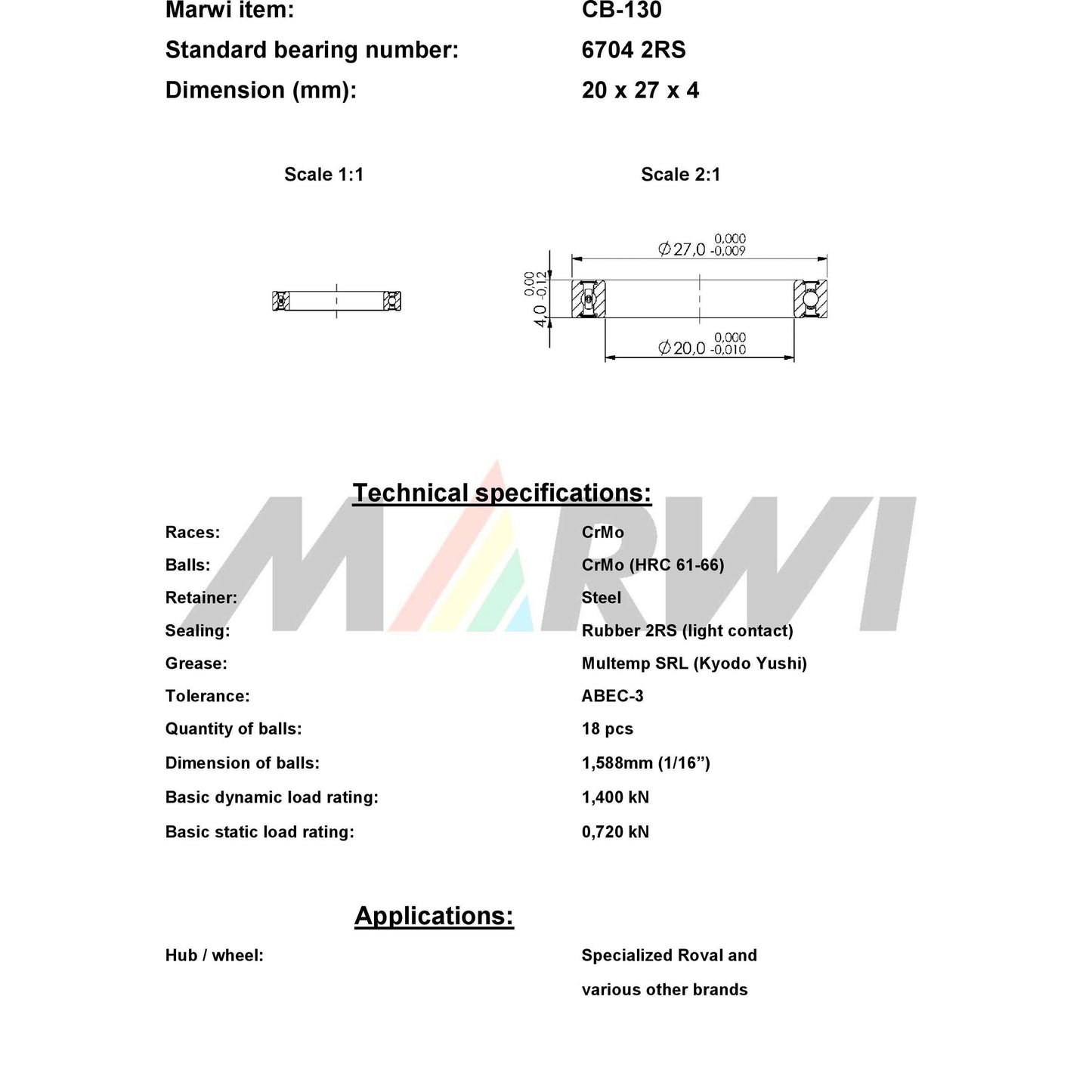 UNION kugellager ball bearing cb-130 20x27x4
