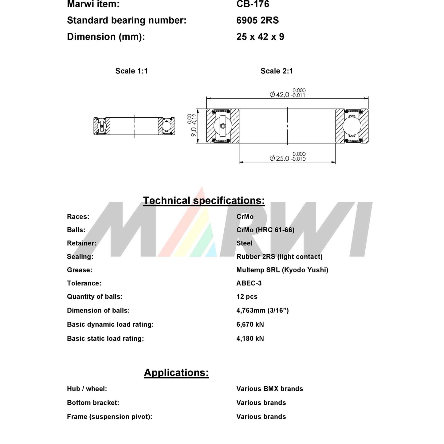 UNION kugellager ball bearing cb-176 25x42x9