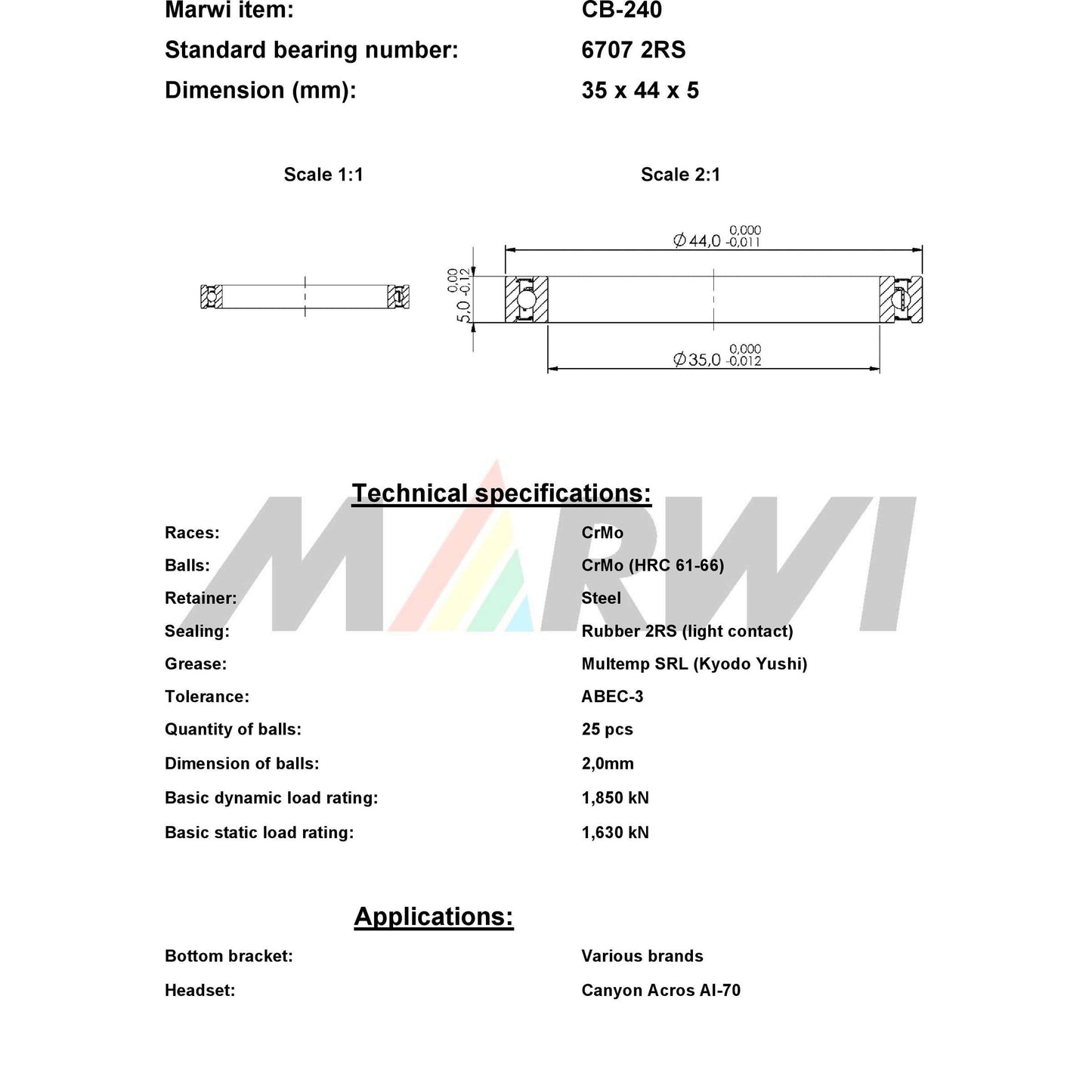 UNION kugellager ball bearing cb-240 35x44x5
