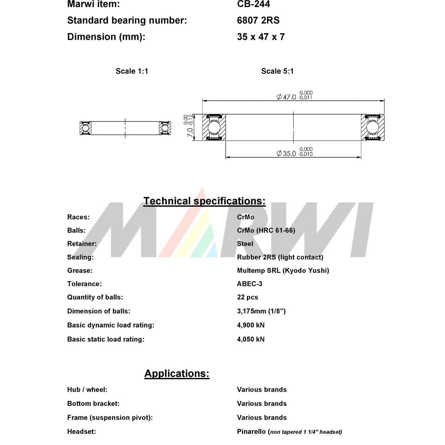 UNION kugellager ball bearing cb-244 35x47x7