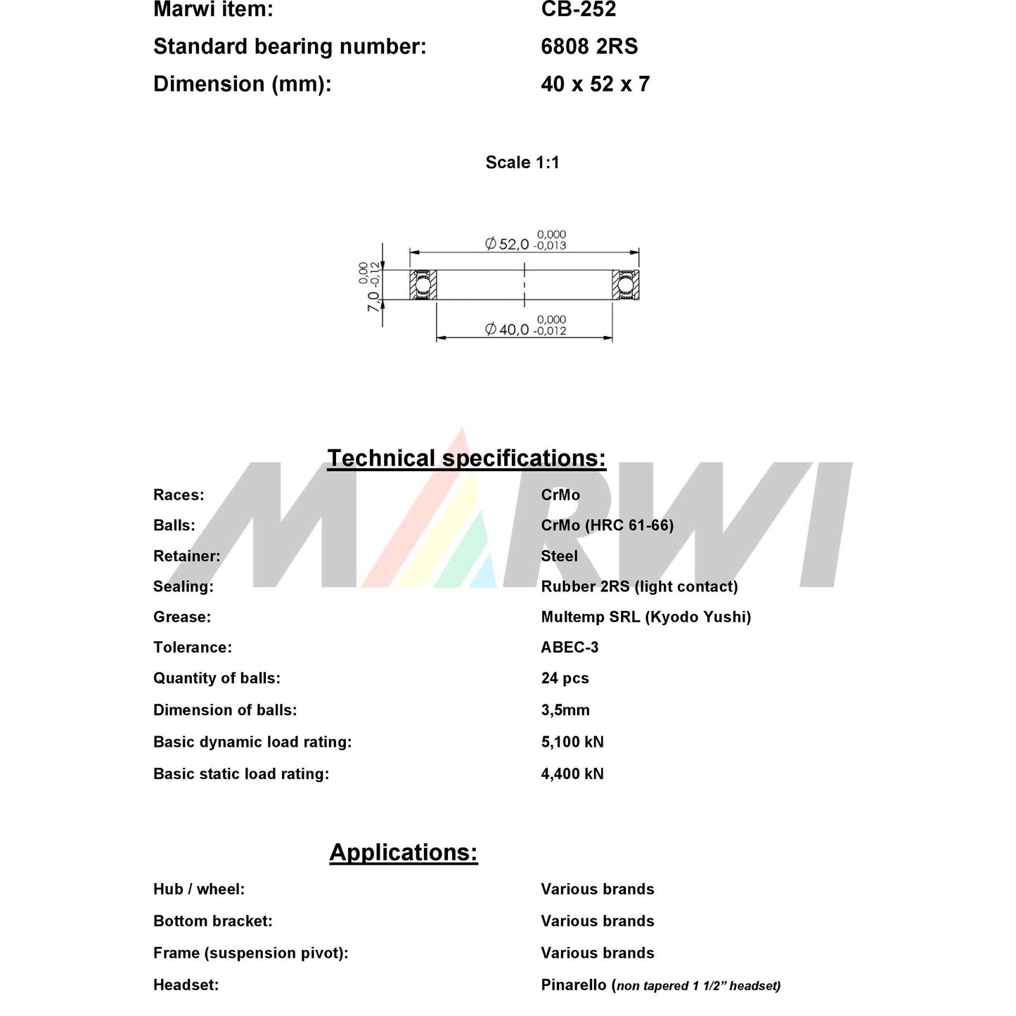UNION kugellager ball bearing cb-252 40x52x7