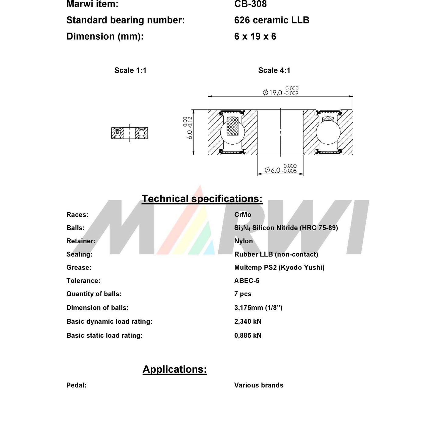 UNION kugellager ball bearing cb-308 6x19x6