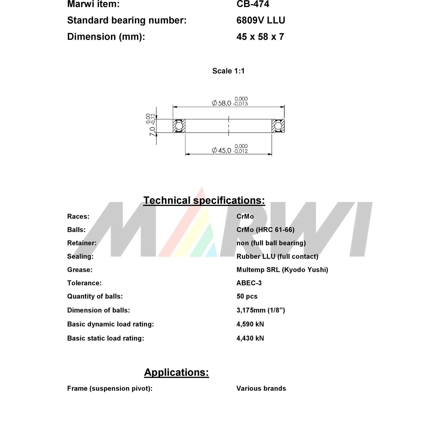 UNION kugellager ball bearing cb-474 45x58x7