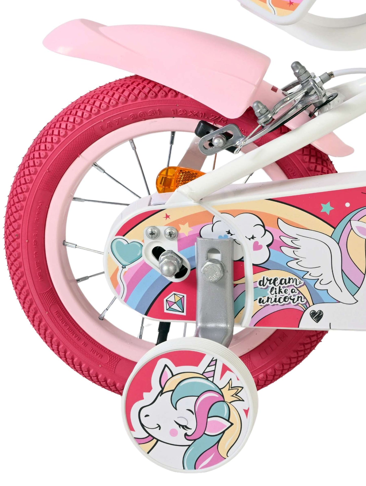 Volare unicorn kinderfiets - meisjes - 12 inch - wit - twee handremmen