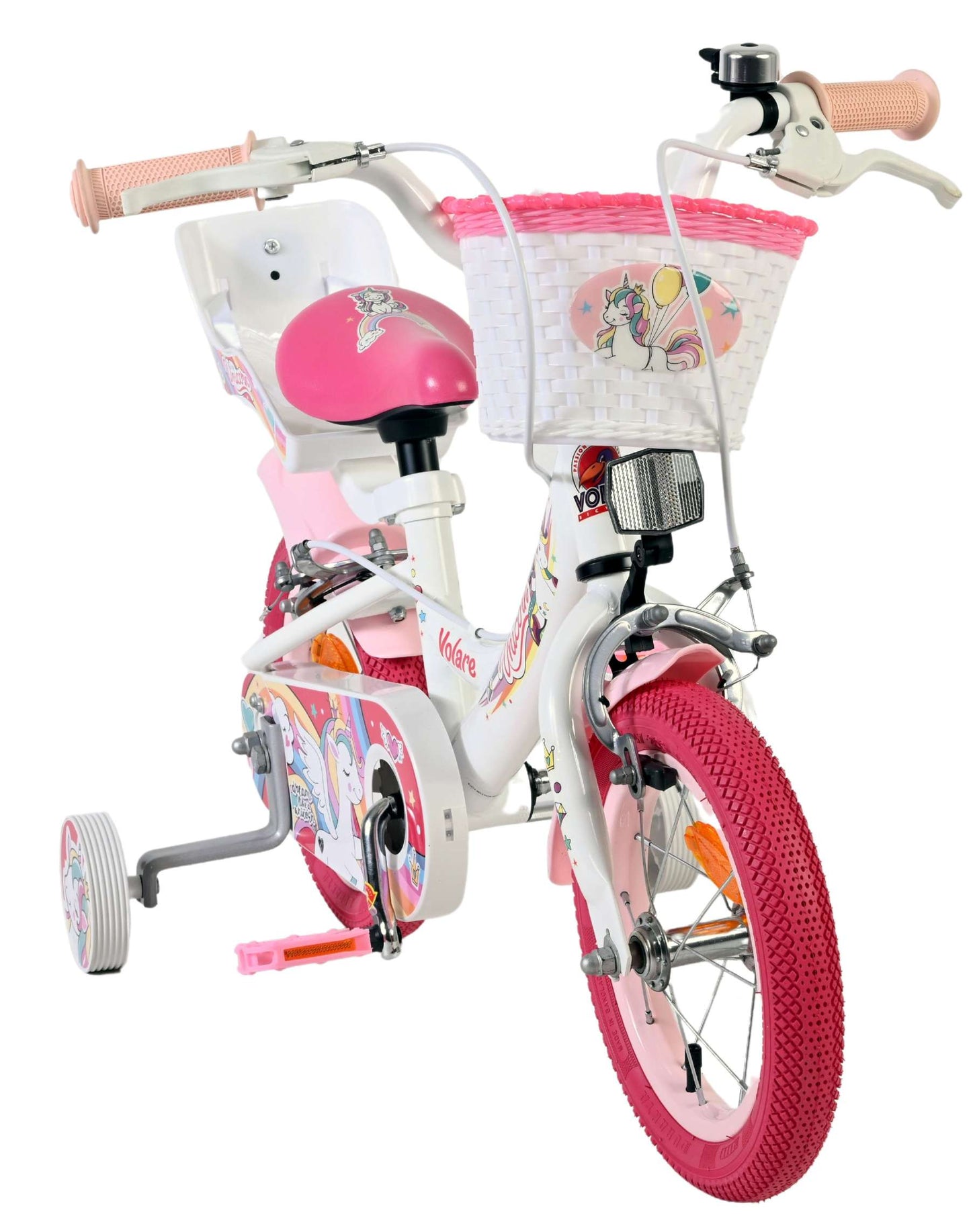 Volare unicorn kinderfiets - meisjes - 12 inch - wit - twee handremmen