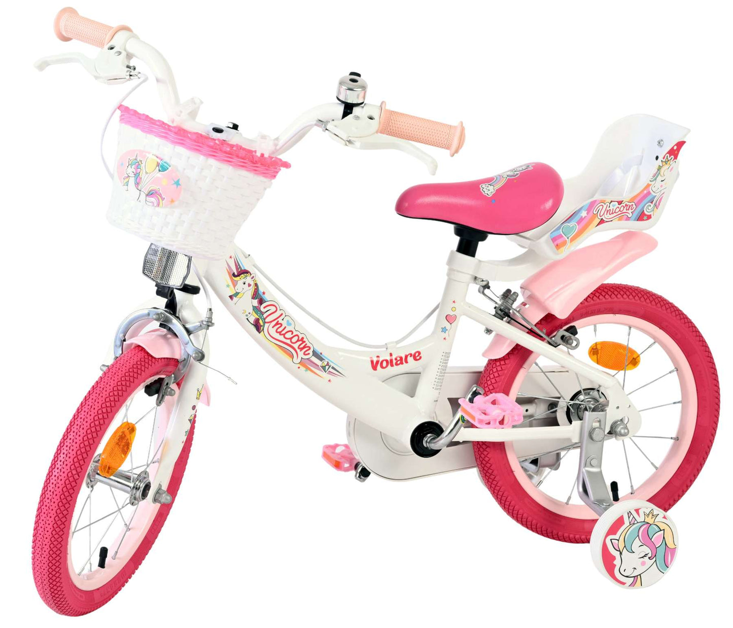 Volare unicorn kinderfiets - meisjes - 14 inch - wit - twee handremmen