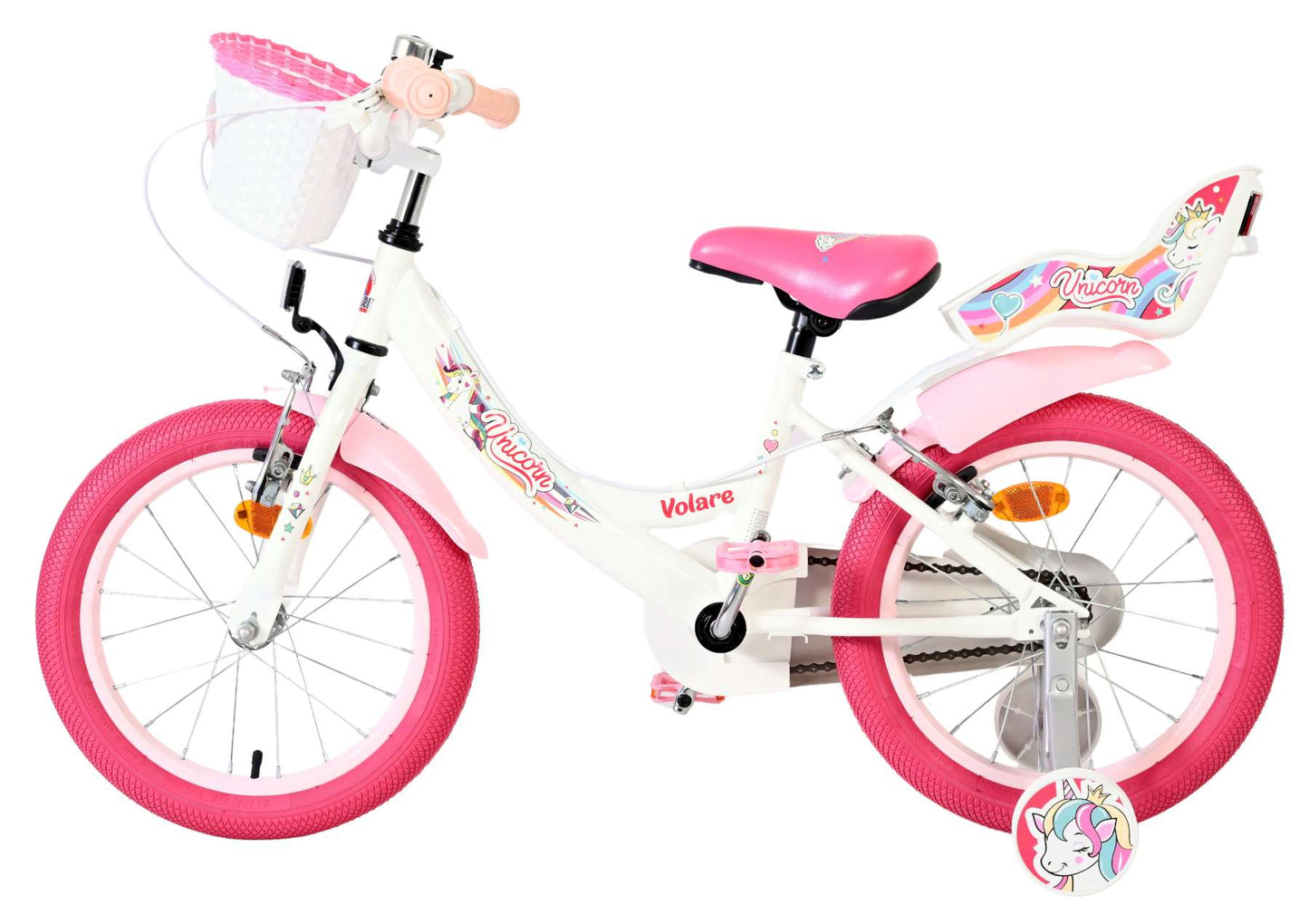Volare unicorn kinderfiets - meisjes - 16 inch - wit - twee handremmen